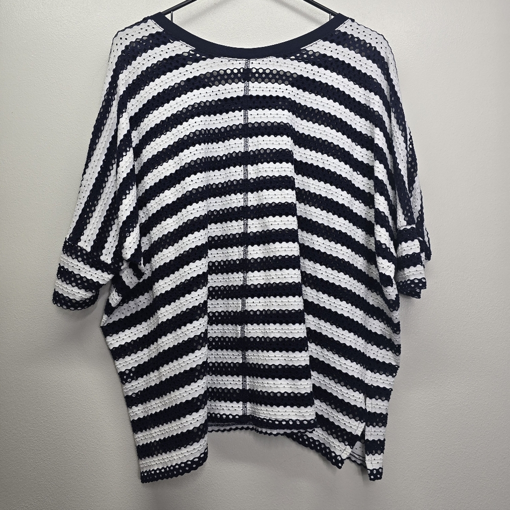 Karen Kane Nautical Striped Top Size S M Dolman Sleeve Navy White Oversized - Picture 2 of 6
